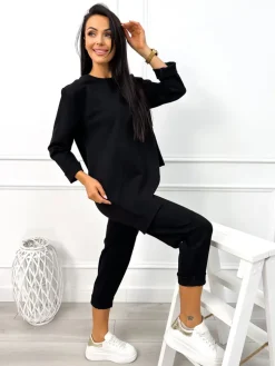 Czarny Dresowy Komplet Bluza + Spodnie 12962-178-A|Modna Kiecka Best