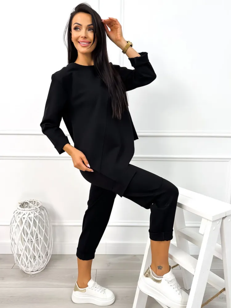 Czarny Dresowy Komplet Bluza + Spodnie 12962-178-A|Modna Kiecka Best
