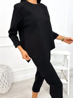 Czarny Dresowy Komplet Bluza + Spodnie 12962-178-A|Modna Kiecka Best