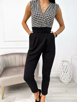 Czarny Kombinezon w Pepitkę 11157-156-Q|Modna Kiecka Fashion
