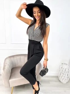 Czarny Kombinezon w Pepitkę 11157-156-Q|Modna Kiecka Fashion