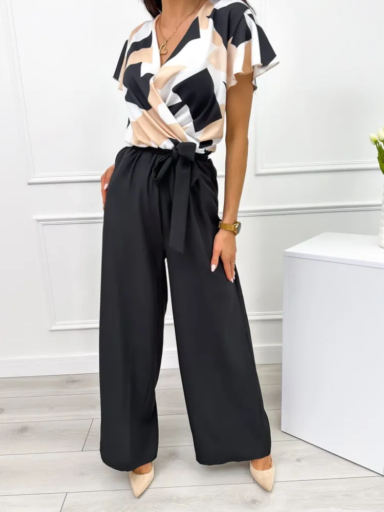 Czarny Kombinezon ze Wzorem 12284-516-B|Modna Kiecka Fashion