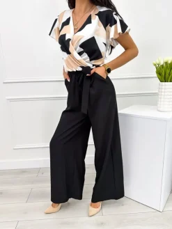 Czarny Kombinezon ze Wzorem 12284-516-B|Modna Kiecka Fashion