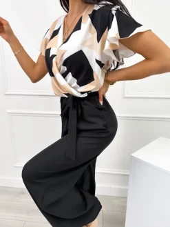 Czarny Kombinezon ze Wzorem 12284-516-B|Modna Kiecka Fashion