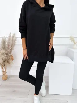 Czarny Komplet Bluza Oversize  + Legginsy 10450-203-C|Modna Kiecka Outlet