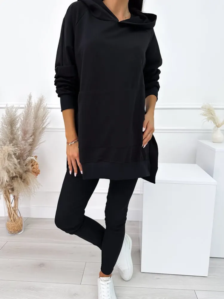 Czarny Komplet Bluza Oversize + Legginsy 10450-203-C|Modna Kiecka Outlet