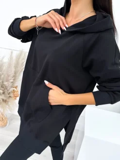 Czarny Komplet Bluza Oversize  + Legginsy 10450-203-C|Modna Kiecka Outlet