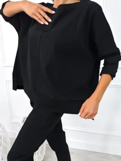 Czarny Komplet Bluza Oversize + Spodnie 12784-104-B|Modna Kiecka Sale