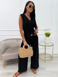 Czarny Komplet Kamizelka + Spodnie 13886-525-B|Modna Kiecka New
