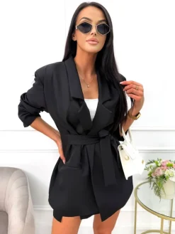 Czarny Komplet Marynarka Oversize + Spódnico-Spodenki 13568-191-C|Modna Kiecka Hot