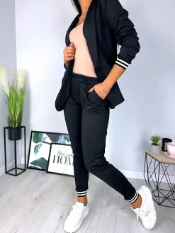 Czarny Komplet Marynarka + Spodnie 11442-404-B|Modna Kiecka Sale