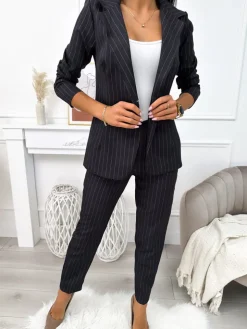 Czarny Komplet Marynarka +Spodnie 11102-501-B|Modna Kiecka Fashion