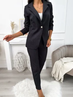 Czarny Komplet Marynarka +Spodnie 11102-501-B|Modna Kiecka Fashion