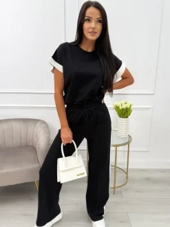 Czarny Komplet T-shirt + Spodnie 13782-163-C|Modna Kiecka Best