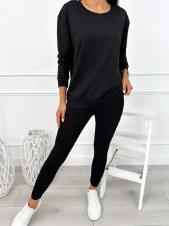 Czarny Komplet z Naszywką 12805-113-B|Modna Kiecka Discount