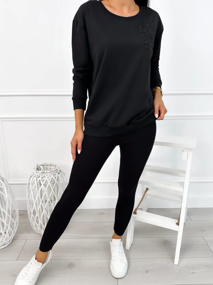 Czarny Komplet z Naszywką 12805-113-B|Modna Kiecka Discount