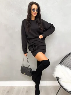 Czarny Komplet z Ozdobą  13158-318-Q|Modna Kiecka Clearance