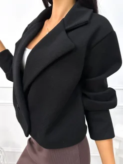 Czarny Krótki Płaszczyk z Guzikami 12983-207-B|Modna Kiecka Sale