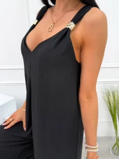 Czarny Letni Kombinezon z Szerokimi Nogawkami  14109-281-A|Modna Kiecka Fashion