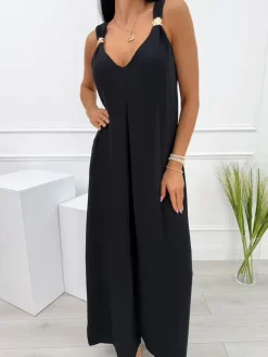 Czarny Letni Kombinezon z Szerokimi Nogawkami  14109-281-A|Modna Kiecka Fashion
