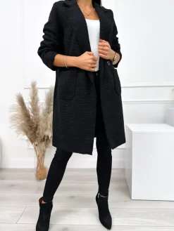 Czarny Płaszcz z Kieszeniami 10793-280-B|Modna Kiecka Discount
