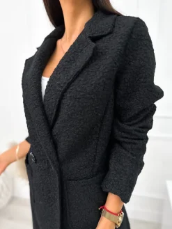 Czarny Płaszcz z Kieszeniami 10793-280-B|Modna Kiecka Discount