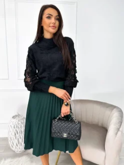 Czarny Pluszowy Sweter z Półgolfem 11059-510-C|Modna Kiecka Fashion