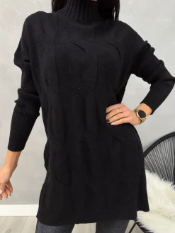 Czarny Sweter Oversize z Półgolfem 13095-209-A|Modna Kiecka Sale