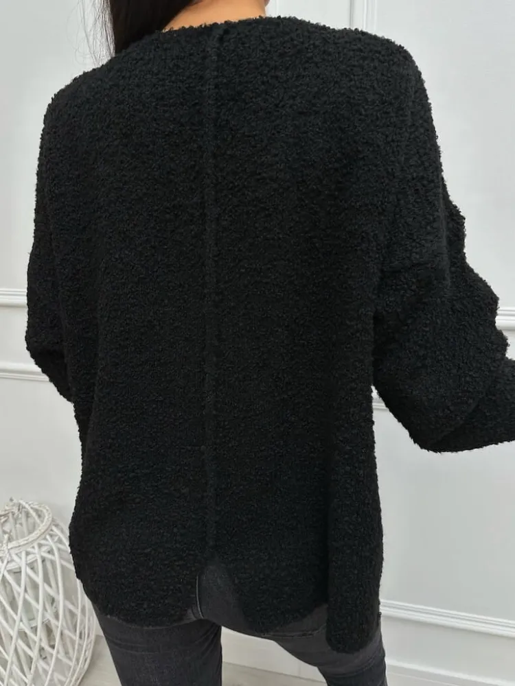 Czarny Sweterek z Dekoltem V 13358-405-D|Modna Kiecka Sale