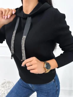 Czarny Sweterek z Kapturem 12639-68-B|Modna Kiecka Best