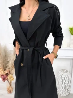 Czarny Trencz 12112-205-B|Modna Kiecka Online