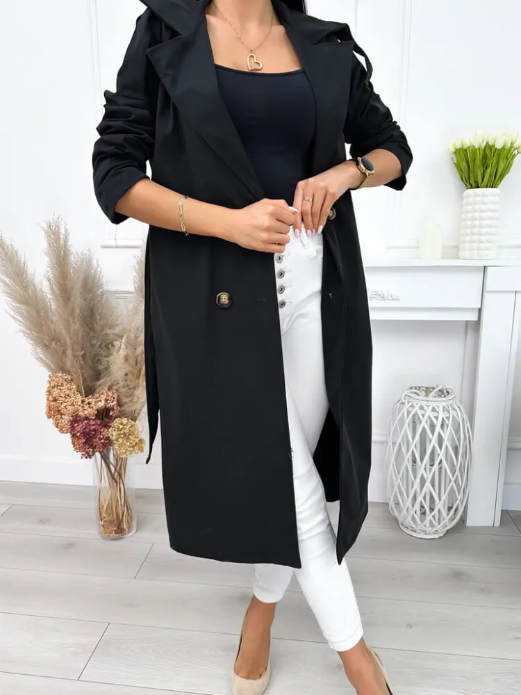 Czarny Trencz 12112-205-B|Modna Kiecka Online