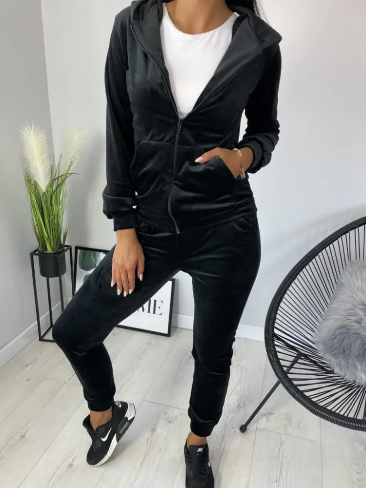 Czarny Welurowy Komplet 11378-218-A|Modna Kiecka Sale