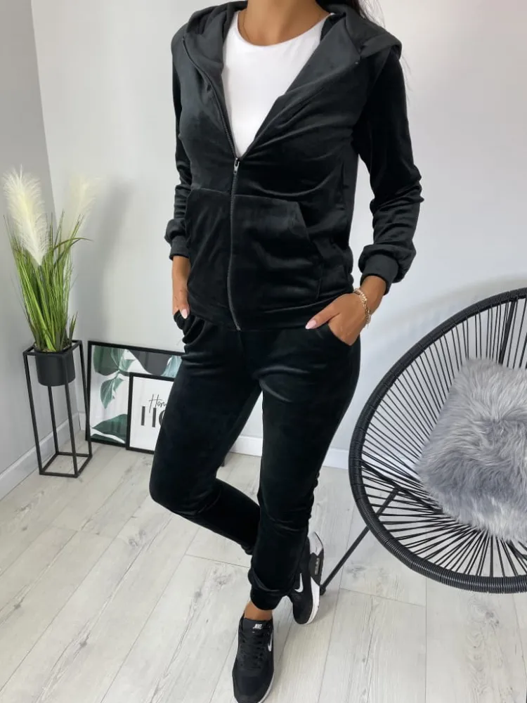 Czarny Welurowy Komplet 11378-218-A|Modna Kiecka Sale