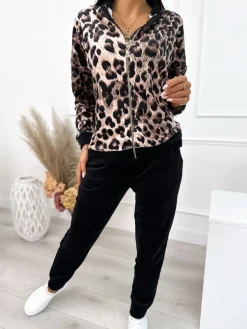 Czarny Welurowy Komplet Bluza + Spodnie 12709-307-B|Modna Kiecka Clearance