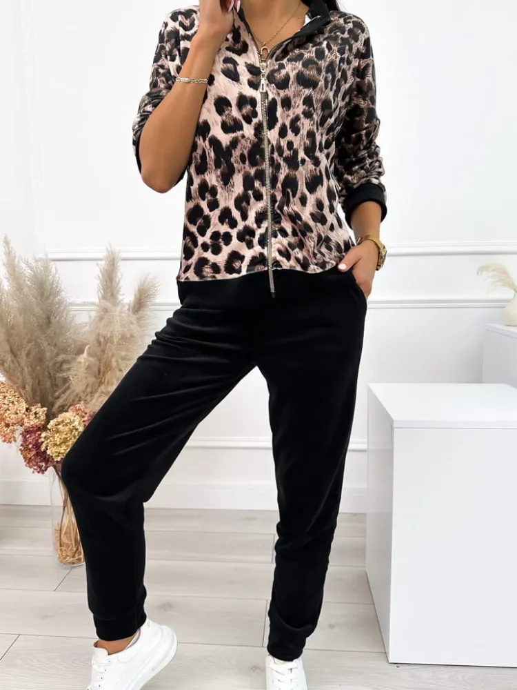 Czarny Welurowy Komplet Bluza + Spodnie 12709-307-B|Modna Kiecka Clearance