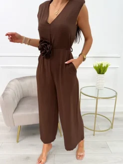 Czekoladowy Kombinezon z Ozdobnym Paskiem 14009-350-B|Modna Kiecka Outlet