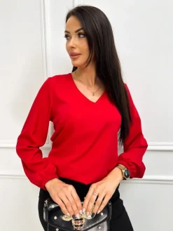 Czerwona Bluzka z Ozdobą 11268-75-D|Modna Kiecka Sale