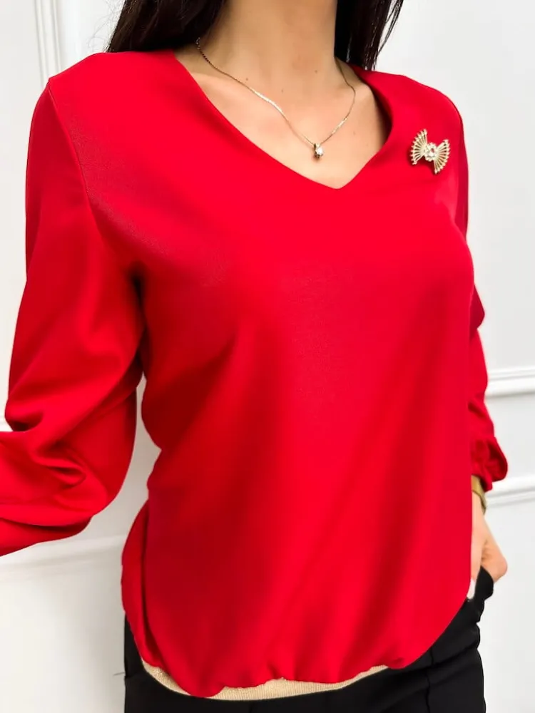 Czerwona Bluzka z Ozdobą 11268-75-D|Modna Kiecka Sale
