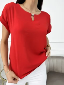 Czerwona Klasyczna Bluzka 9812-149-B|Modna Kiecka Online