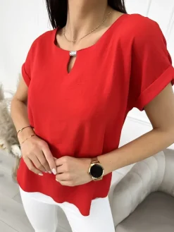 Czerwona Klasyczna Bluzka 9812-149-B|Modna Kiecka Online