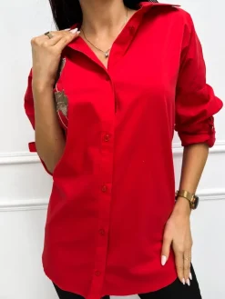 Czerwona Koszula z Ozdobną Naszywką 13282-187-B|Modna Kiecka Fashion