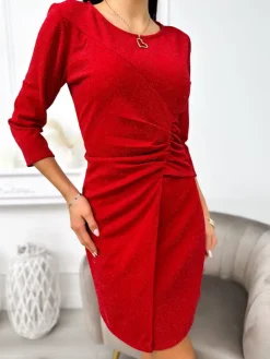 Czerwona Połyskująca Sukienka 11238-244-D|Modna Kiecka Sale