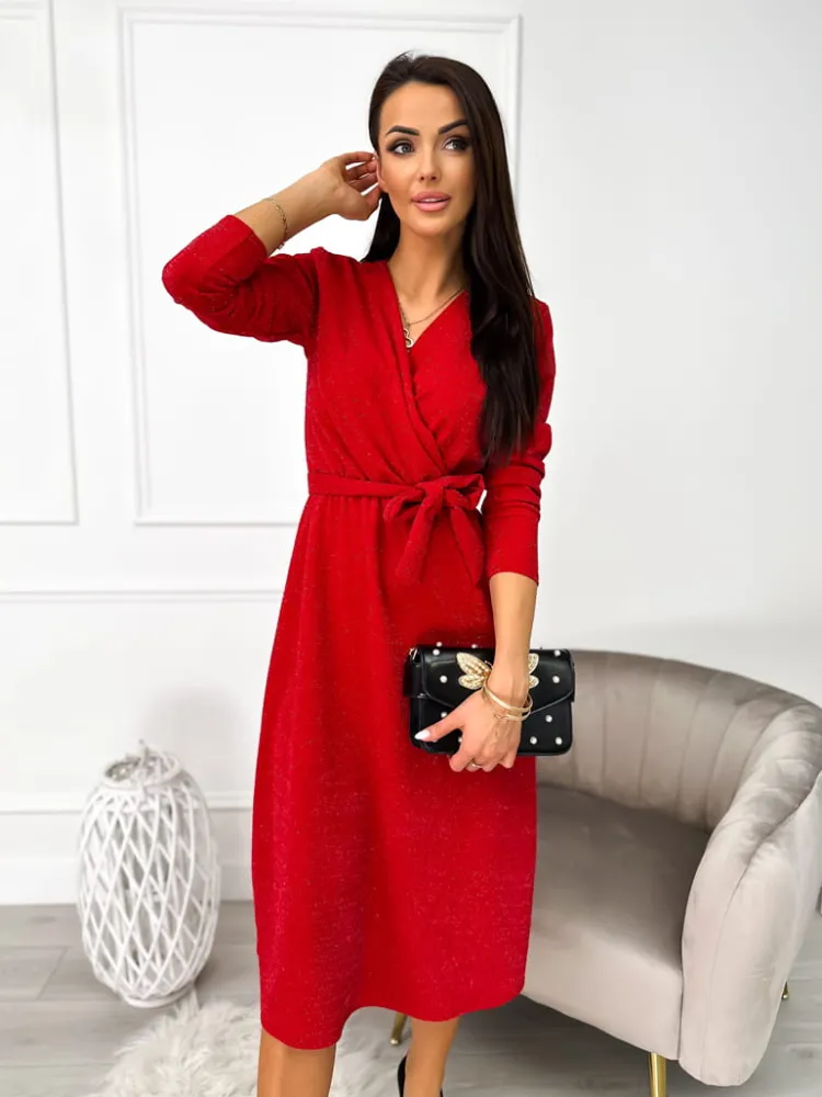 Czerwona Połyskująca Sukienka 11180-210-D|Modna Kiecka Fashion