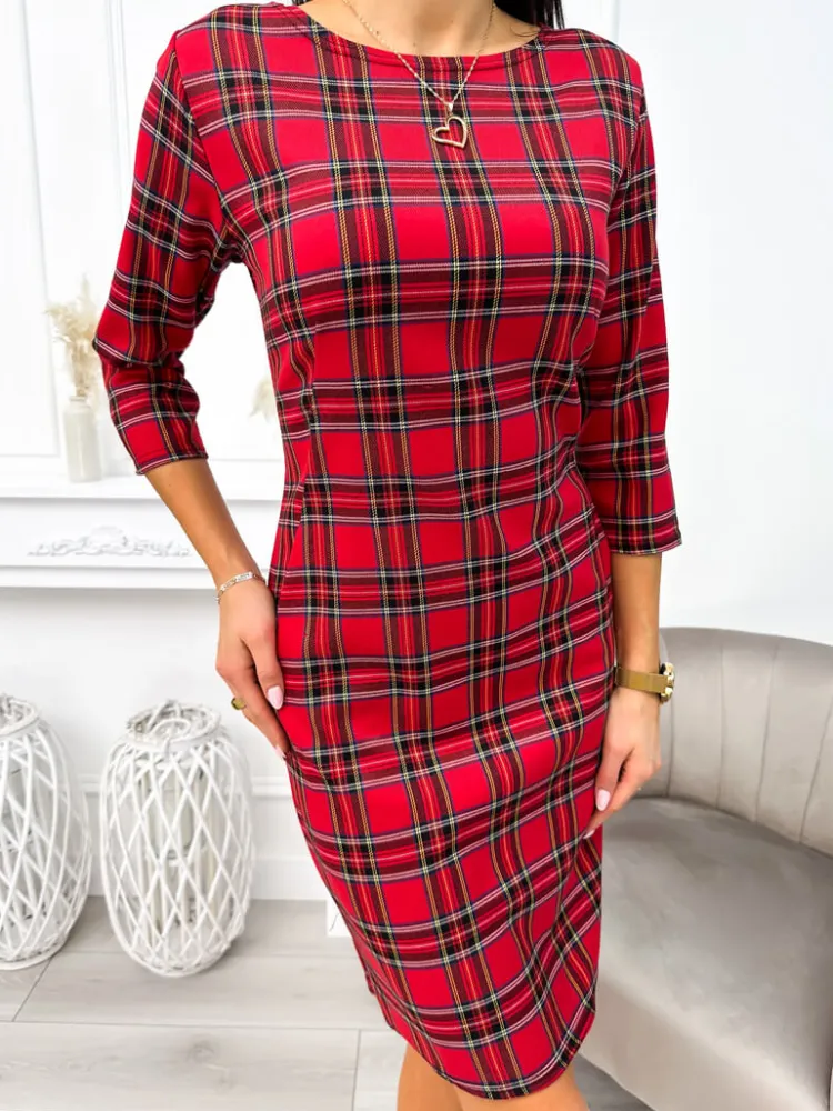 Czerwona Sukienka w Kratę 11290-97-Q|Modna Kiecka New