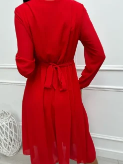 Czerwona Sukienka z Kopertowym Dekoltem 13355-135-C|Modna Kiecka Fashion