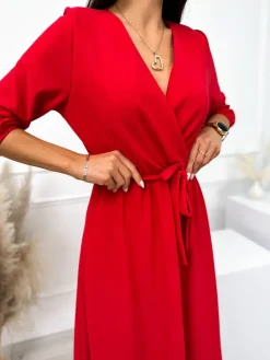 Czerwona Sukienka z Kopertowym Dekoltem 10609-193-I|Modna Kiecka Hot