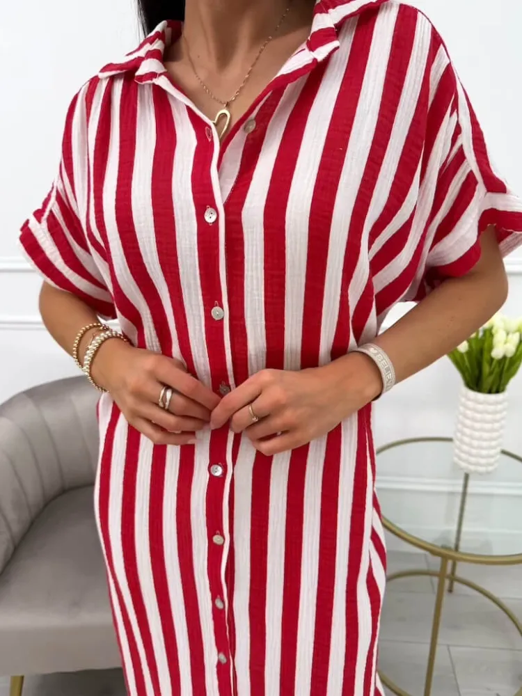 Czerwono-Biała Sukienka w Paski Oversize 13994-20-C|Modna Kiecka Sale