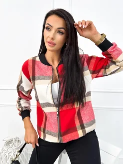 Czerwono-Kremowa Bluza w Kratę 12695-142-C|Modna Kiecka Sale