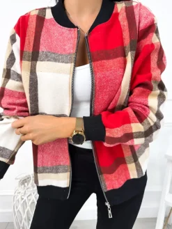 Czerwono-Kremowa Bluza w Kratę 12695-142-C|Modna Kiecka Sale